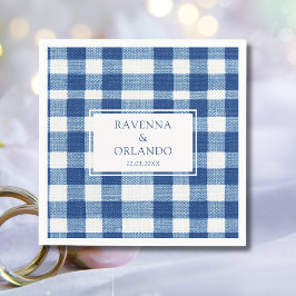 Klassische Navy Baby Blau Karo Gingham Hochzeit Serviette