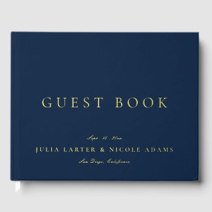 Klassische Navy Blau Gold Kalligrafie Hochzeit Gästebuch