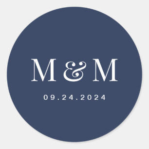 Klassische Navy Blau Monogramm-Typografie Hochzeit Runder Aufkleber