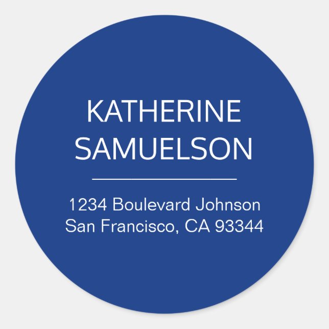 Klassische Navy Blauer Name und Rücksendeadresse Runder Aufkleber (Vorderseite)