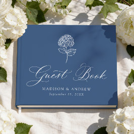 Klassische Navy-Blue-Hortensien-Hochzeit Gästebuch