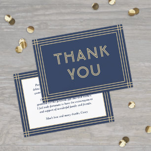 Klassische Navy-Blue- und Gold-Typografie mit einf Dankeskarte
