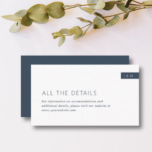 Klassische Navy Blue & White Monogram Wedding Deta Begleitkarte