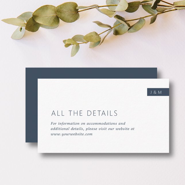 Klassische Navy Blue & White Monogram Wedding Deta Begleitkarte (Von Creator hochgeladen)