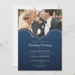 Klassische Navy-Gold-Foto-Save-the-Date-Hochzeitse Einladung