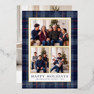 Klassische Navy-Karo-Rahmen Happy Holidays Collage Folien Feiertagskarte