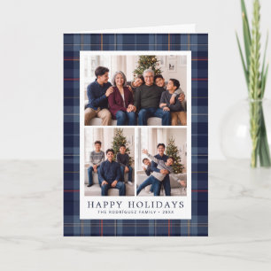 Klassische Navy-Karo-Rand Happy Holidays Collage Feiertagskarte
