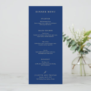 Klassische Navy- und Creme-elegante Hochzeit Menükarte