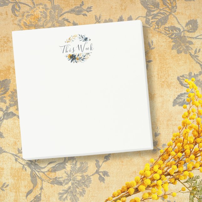 Klassische Navy und Gold Floral Wraath anpassbar Post-it Klebezettel (Von Creator hochgeladen)