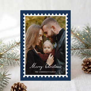 Klassische Navy-Weihnachts-Briefmarke 5 Foto Feiertagskarte
