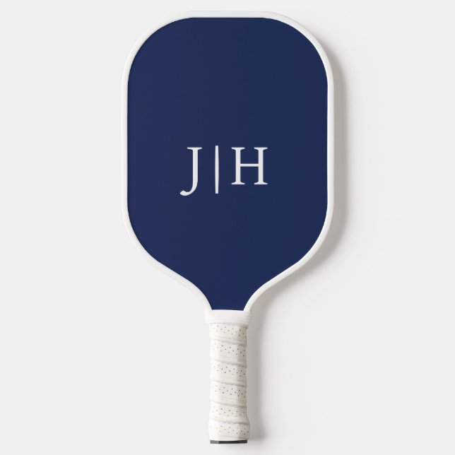 Klassische Navy/White Simple Monogram Minimalistis Pickleball Schläger (Vorderseite)