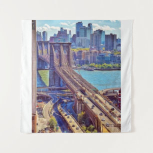 Klassische New Yorker Brooklyn Bridge Skyline Wandteppich
