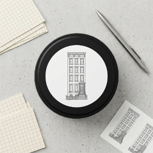 Klassische New Yorker Treppenhaustür Zeichnung  Runder Aufkleber
