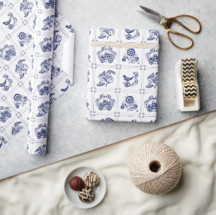 Klassische niederländische blaue Delfter Fliese Bl Geschenkpapier