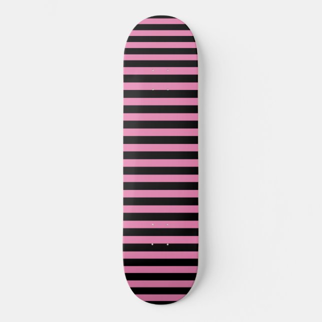 Klassische Niedliche rosa und schwarze Streifen Skateboard (Vorderseite)