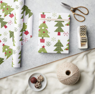 Klassische Niedliche Weihnachtsbäume Grün Weiß Rot Geschenkpapier