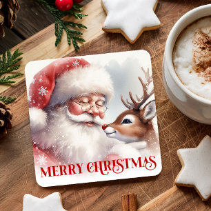 Klassische niedliche Weihnachtsmann-Rudolph-Feiert Rechteckiger Pappuntersetzer