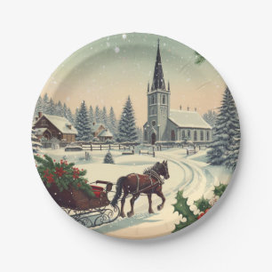 Klassische/nostalgische Weihnachtsszene Pappteller