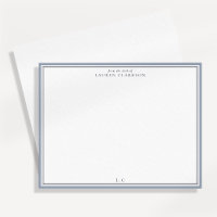 Klassische Notizkarte mit blauem Rand und Monogram