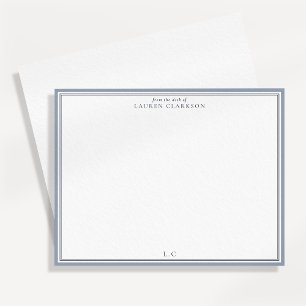 Klassische Notizkarte mit blauem Rand und Monogram Einladung