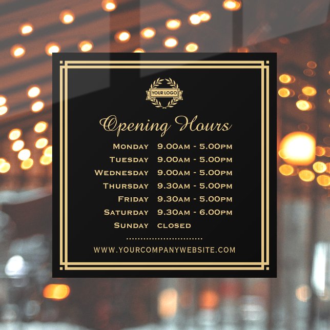 Klassische Öffnungszeiten Firmenlogo Schwarzes Gol Fensteraufkleber (Von Creator hochgeladen)