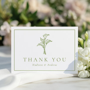 Klassische Oliven-grüne Calla-Lilien-Hochzeit Dankeskarte