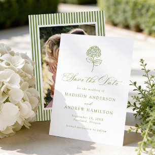 Klassische Oliven-Grüne Hortensien-Foto-Hochzeit Save The Date