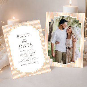 Klassische orange gestreifte Foto-Hochzeit Save The Date