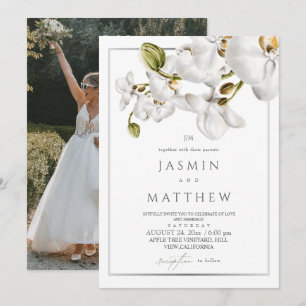 Klassische Orchideen umrahmen elegantes Hochzeitsf Einladung