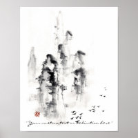 Klassische orientalische Sumi-e Tintenbergszene