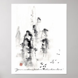 Klassische orientalische Sumi-e Tintenbergszene Poster