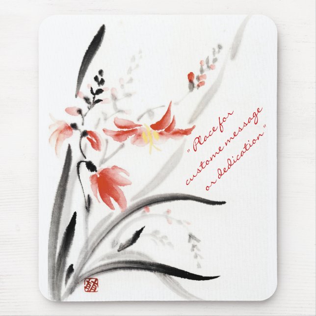 Klassische orientalische Sumi-e Tintenfarbe Blume Mousepad (Vorne)