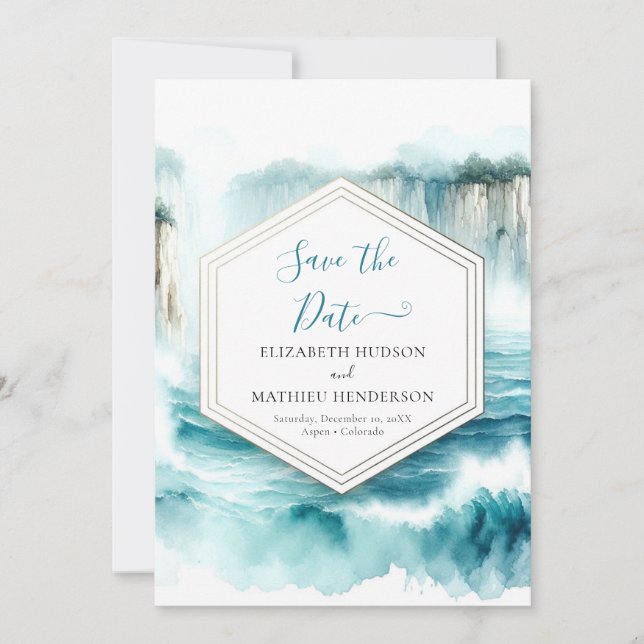 Klassische Ozeanhochzeit Save The Date (Vorderseite)