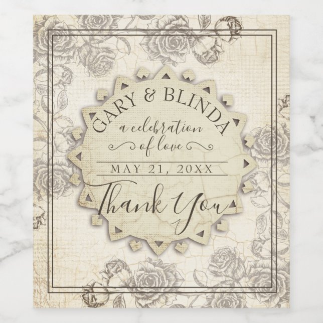 Klassische Papierflasche Gastgeschenk Hochzeit Ros Weinetikett (Einzelnes Label)