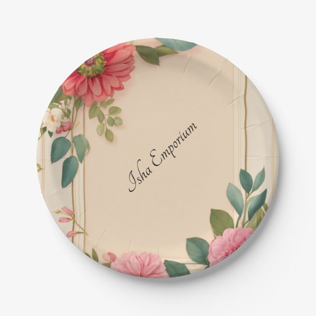 Klassische Papierplatte mit Blumenmuster Pappteller (Vorderseite)