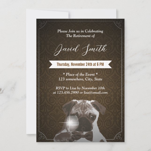 Klassische Party Einladungen für Mops und Weinrebe (Vorderseite)