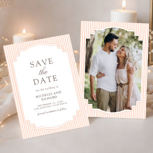 Klassische Pastell-Pfirsich-Gestreifte Foto-Hochze Save The Date