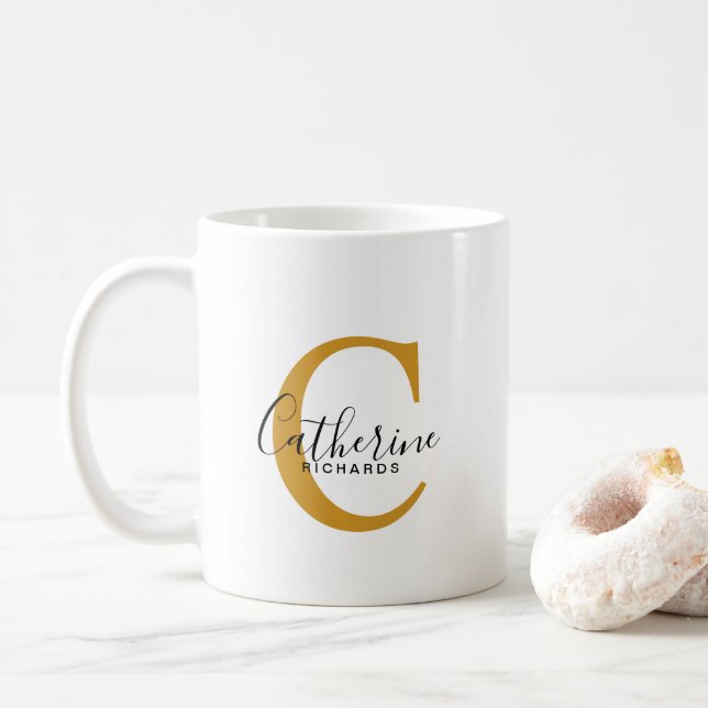 Klassische Personalisiert dunkelgelbe Monogramm-Ta Kaffeetasse (Mit Donut)