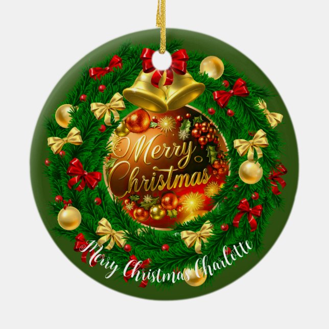 Klassische Personalisierte Weihnachtsbaumdekoratio Keramik Ornament (Hinten)
