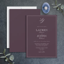 Klassische Pflaume-Lila-Script-Monogramm-Hochzeit