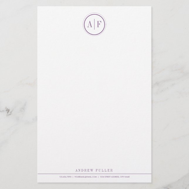 Klassische Pflaumen-mit Monogramm Briefpapier (Vorderseite)