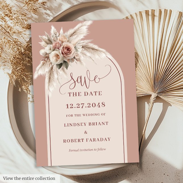 Klassische Pink Boho Blumenbogen Save-the-Date-Ein Einladung (Classic Pink Boho Floral Arch Save the Date Invite)