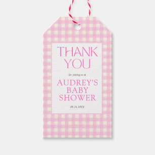 Klassische Pink Gingham Girl Baby Dusche Geschenkanhänger