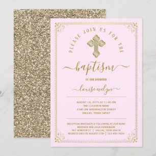 Klassische Pink Gold Mädchen Taufe Einladung