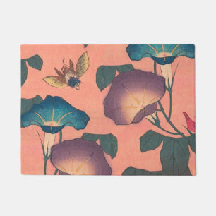 Klassische Pinke-Biene-Blumen-Kunst von Hokusai Fußmatte