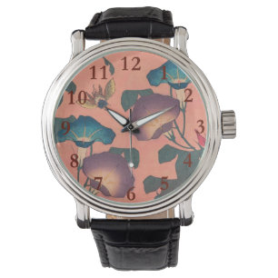 Klassische Pinke Bienen-Blumen-Kunst von Hokusai Armbanduhr