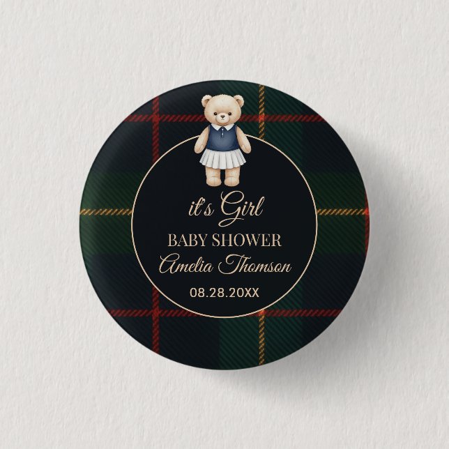 Klassische Polo-Teddybär-Preppy-Karobaby-Party  Button (Vorderseite)