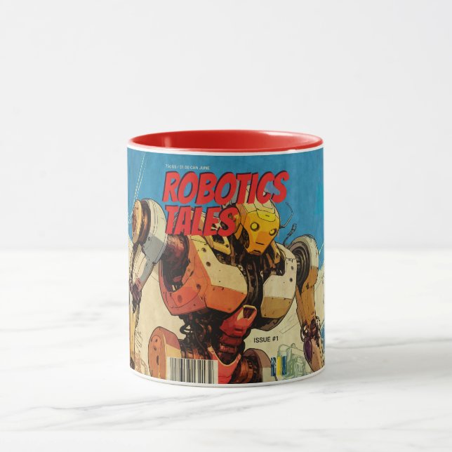 Klassische Pop-Art-Sci-Fi-Comic-Roboter-Cover Tasse (Zentrum)