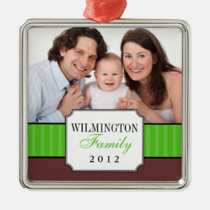 Klassische Portraitband mit grünem Streifen Weihna Silbernes Ornament