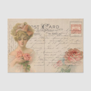 Klassische Postkarte/Viktorianische Dame mit Rose Seidenpapier